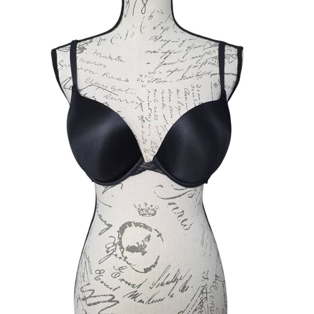 Maidenform Women's Size 36C Black Satin Push-Up Up Bra Lace Sides